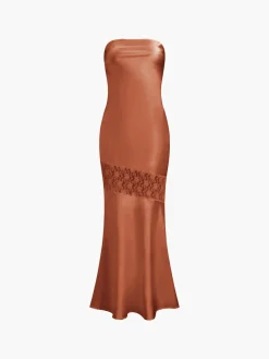 Asymmetrical Lace Strapless Tube Midi Dress