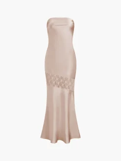 Asymmetrical Lace Strapless Tube Midi Dress