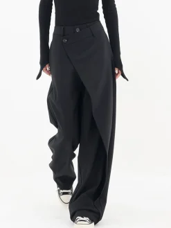 Asymmetrical Layer Button Wide Leg Dress Pants