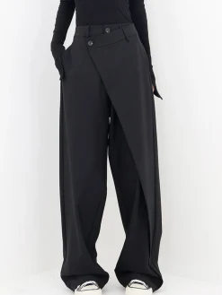 Asymmetrical Layer Button Wide Leg Dress Pants