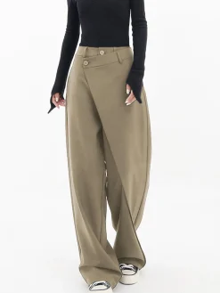 Asymmetrical Layer Button Wide Leg Dress Pants