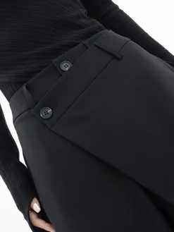 Asymmetrical Layer Button Wide Leg Dress Pants