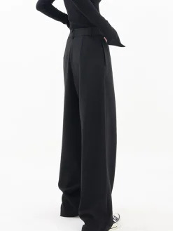 Asymmetrical Layer Button Wide Leg Dress Pants