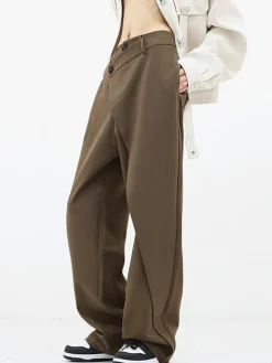 Asymmetrical Layer Button Wide Leg Dress Pants
