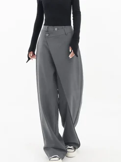 Asymmetrical Layer Button Wide Leg Dress Pants