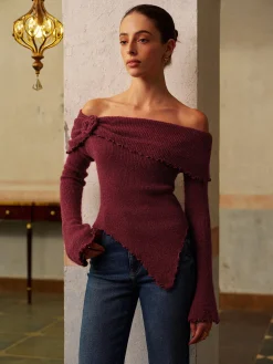 Asymmetrical Lettuce Trim Ruched Floral Knit Top