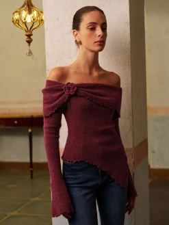 Asymmetrical Lettuce Trim Ruched Floral Knit Top
