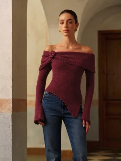 Asymmetrical Lettuce Trim Ruched Floral Knit Top