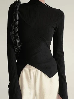 Asymmetrical Long Sleeve Slim Top