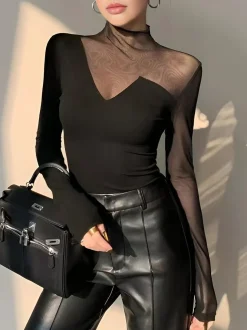 Asymmetrical Mesh Panel T-Shirt