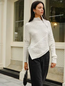 Asymmetrical Mock-Neck Zipper Sweater