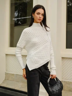 Asymmetrical Mock-Neck Zipper Sweater