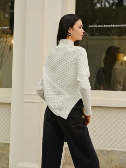 Asymmetrical Mock-Neck Zipper Sweater