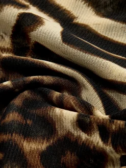 Asymmetrical Neck Leopard Printed Blouse
