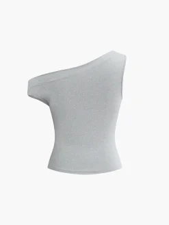 Asymmetrical Neck One Shoulder Off Top With Pants Set