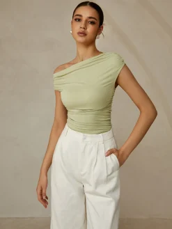 Asymmetrical Neck Sleeveless T-Shirt
