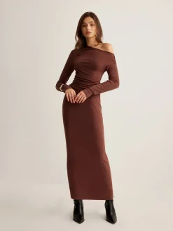 Asymmetrical Neck Slim Jersey Skirt Set