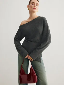 Asymmetrical Neck Slit Cinched Top