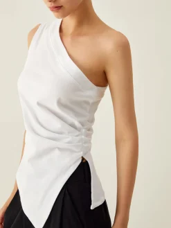 Asymmetrical Neck Split Tank Top