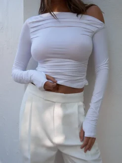 Asymmetrical Off Shoulder Long Sleeve Shirt