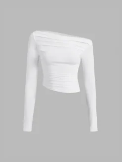 Asymmetrical Off Shoulder Long Sleeve Shirt