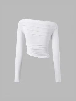 Asymmetrical Off Shoulder Long Sleeve Shirt