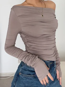 Asymmetrical Off Shoulder Long Sleeve Shirt