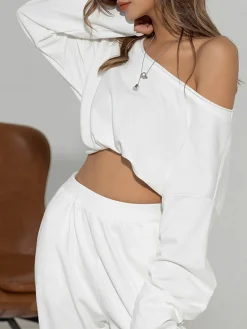 Asymmetrical Off Shoulder Solid Sweatshirt