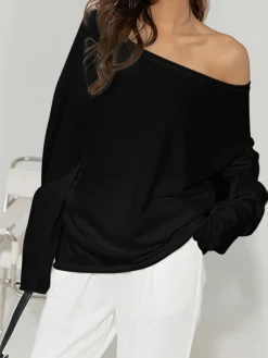 Asymmetrical Off Shoulder Solid Sweatshirt