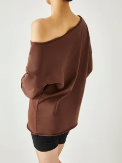 Asymmetrical Off Shoulder Solid Sweatshirt