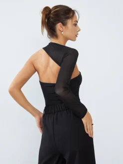 Asymmetrical One Mesh Sleeve Shirt