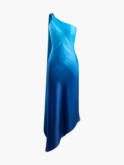 Asymmetrical One Shoulder Gradient Long Dress