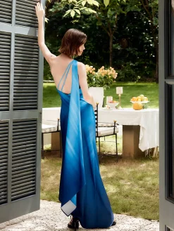 Asymmetrical One Shoulder Gradient Long Dress