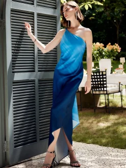 Asymmetrical One Shoulder Gradient Long Dress