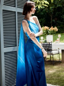 Asymmetrical One Shoulder Gradient Long Dress