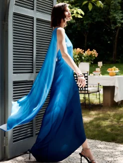 Asymmetrical One Shoulder Gradient Long Dress