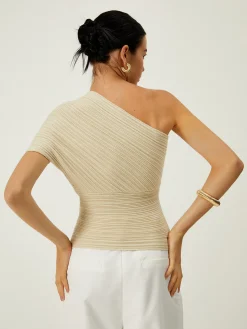 Asymmetrical One Shoulder Knotted Knit Top