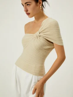 Asymmetrical One Shoulder Knotted Knit Top