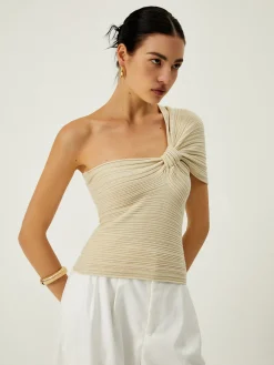 Asymmetrical One Shoulder Knotted Knit Top