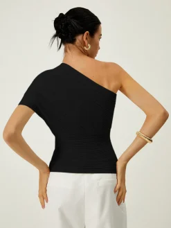Asymmetrical One Shoulder Knotted Knit Top