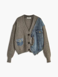 Asymmetrical Patchwork Pockets Cardigan
