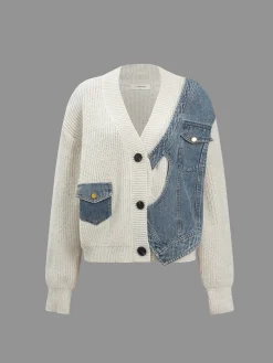Asymmetrical Patchwork Pockets Cardigan