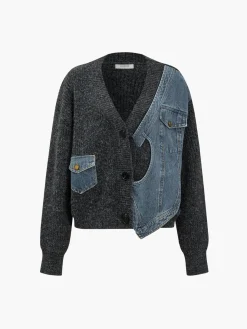 Asymmetrical Patchwork Pockets Cardigan
