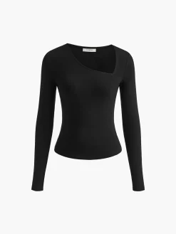 Asymmetrical Plain Long Sleeve T-Shirt