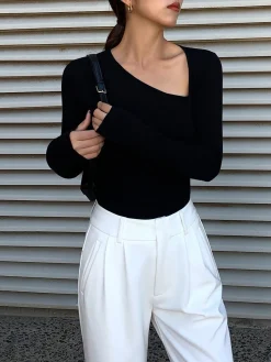 Asymmetrical Plain Long Sleeve T-Shirt