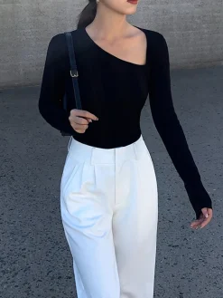 Asymmetrical Plain Long Sleeve T-Shirt