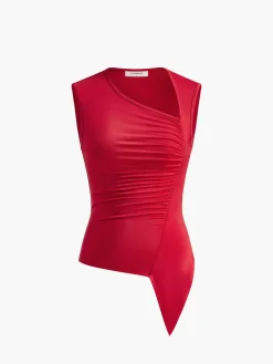 Asymmetrical Pleated Jersey Tank Top