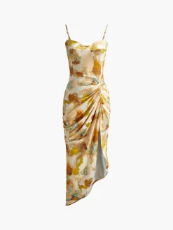 Asymmetrical Pleated Split Cami Dress
