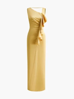Asymmetrical Ruffle Backless Long Dress