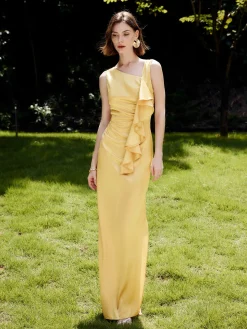 Asymmetrical Ruffle Backless Long Dress